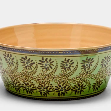 Hand Painted Ceramic Handled Serving Bowl, "Flowers", by Poterie d'Évires