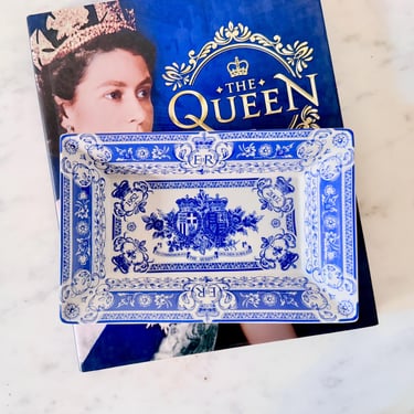 Spode Golden Jubilee Queen Commemorative Tray 1952 - 2002 Queen Elizabeth Memorabilia Made in England Blue and White British Royalty Plate 