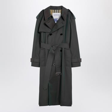 Burberry Long Double-Breasted Antique Green Cotton Trench Coat Women