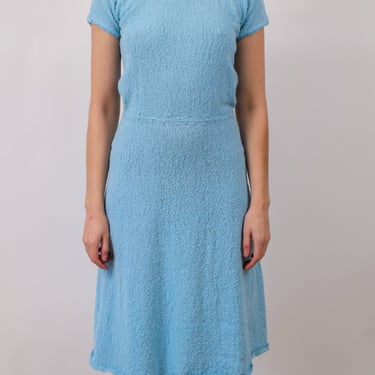 1960s Baby Blue Boucle Knit Shift Dress