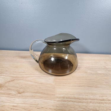 Mid Century Smoked Blown Glass Pitcher Vase 