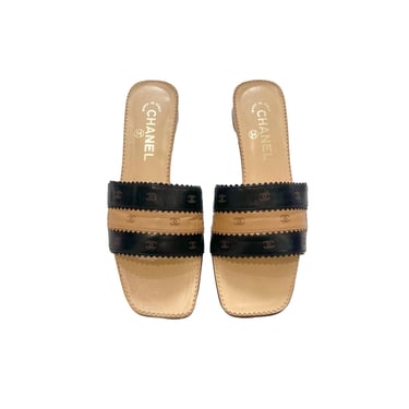 Chanel Two Tone Logo Sandals