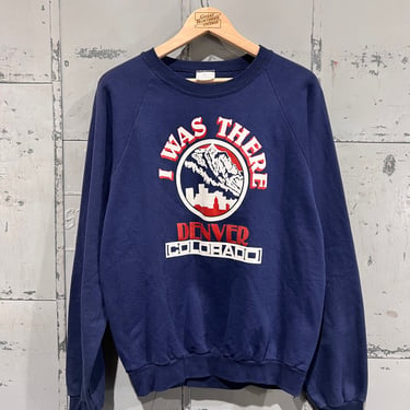 Vintage 80s I was there Denver Colorado College style Sportswear Athletic 1990s Fashion navy Graphic Raglan Crewneck Extra Large unisex 