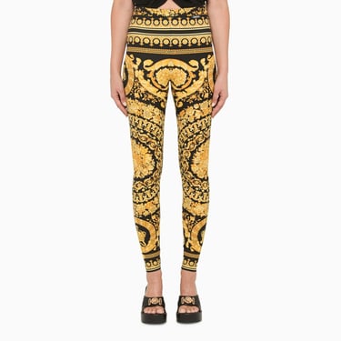Versace Black And Gold Leggings With Baroque Print Women