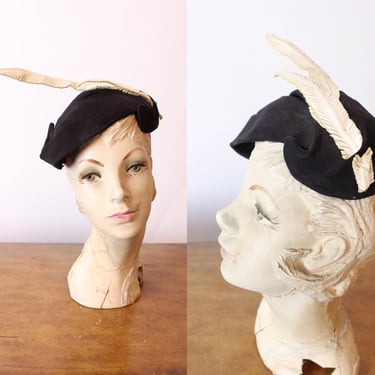 1950s LEATHER FEATHERS fascinator HAT | new fall 