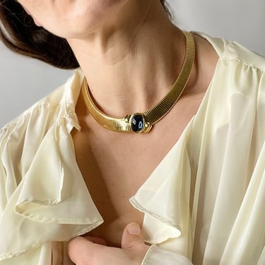 Vintage Gold Tone Jeweled Monet Omega Necklace 