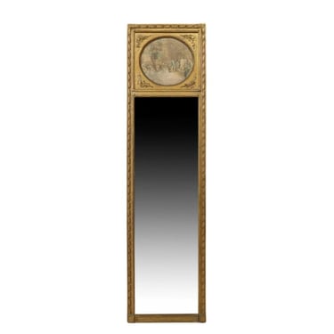 Antique French Louis XVI Style Carved Giltwood Tall Narrow Trumeau Mirror - Wall or Floor Mirror 