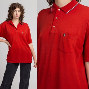 Vintage Grand Slam Munsingwear Red Polo Shirt - Men's XL | 80s Striped Trim Penguin Short Sleeve Top 