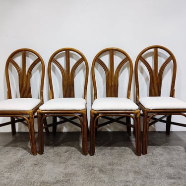 Vintage bamboo dining chairs, 1960s - mid century modern dining chairs - rattan chair - boucle fabric chairs - vivai del sud chairs 