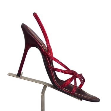 RENE CAOVILLA- Burgundy Rhinestone Evening Sandals, Size 36