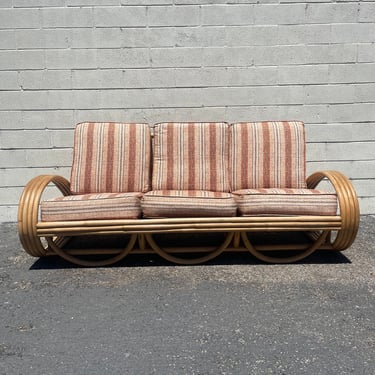 Vintage Rattan Sofa Frankl Style Couch Loveseat Seating Bohemian Boho Chic Coastal Cottage Vintage Seating Chair Beach Faux Bamboo Tropical 
