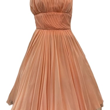 Frank Starr 60s Orange Sherbet Chiffon Party Dress with Matching Scarf