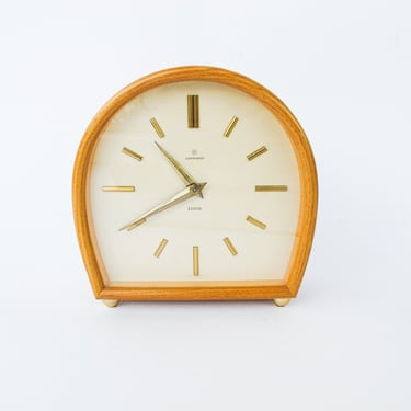 Minimalist Vintage 1970's Howard Miller Oak Framed Clock 