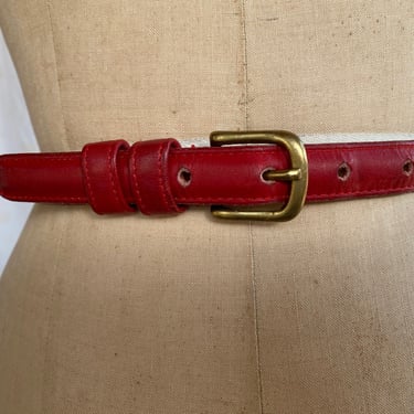 24-28" Waist Belt / Coach Red Leather Belt / Copper Hardware High Waist Cincher / Statement Belt  / Designer Belt / Thin Leather belt 
