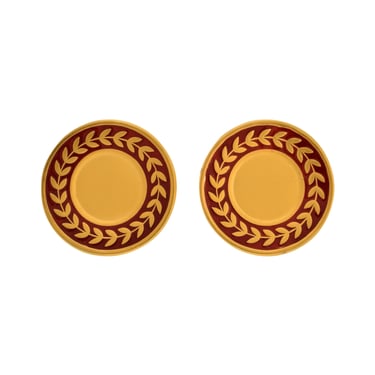 Karl Lagerfeld Vintage Golden & Red Enamel Dinner Plate Statement Earrings