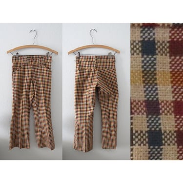 Vintage Boy's Plaid Flared Bell Bottom Pants 70s Boy Clothes 