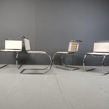 Set of 4 dining chairs by Mies van der Rohe for Knoll International, 1970s - mid century modern dining chairs - vintage leather chairs 