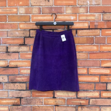 vintage 80s purple suede leather pencil skirt / 26 s small 