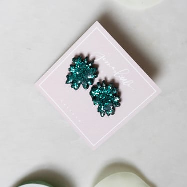 Glitter Burst Studs | Polymer Clay Minimal Earrings, Emerald Green Earrings, Statement Studs, Hypoallergenic Nickel Free 