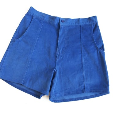vintage corduroy shorts / blue shorts / 1980s OP style blue corduroy elastic waist shorts Large 