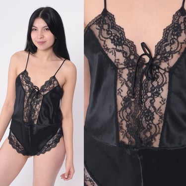 80s Black Teddy Lace Lingerie Teddie Bodysuit V | Shop Exile - Tucson, AZ