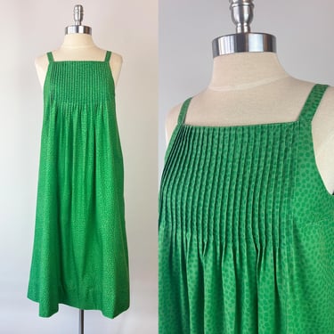 Vintage 1960s Marimekko Green Print Cotton Sundress/ 60s Sleeveless Summer Dress XS 