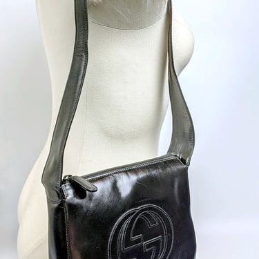 Gucci 90s Blondie GG Emblem Black Enamel Leather Bag 