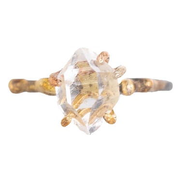 OOAK Herkimer Quartz Small Stone Ring - Oxidized Silver with 14k Rose White Gold + 18k Yellow Gold Claws