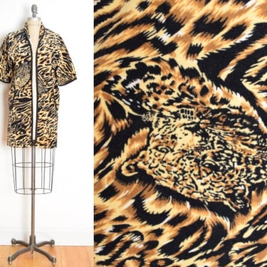 vintage 70s jacket velour terry cloth leopard print cat beach coverup robe M L clothing 