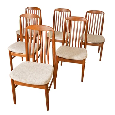 Set of 6 Danish Teak Lumbar Support Slatted-Back Dining Chairs