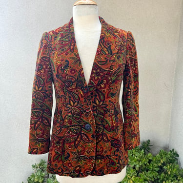 Vintage mod velvet blazer fall colors petite Small custom made Korea Dressmaker 