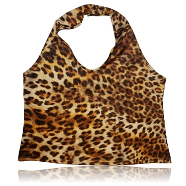 90s Leopard Halter Top // Plus Size 3X // Beware 