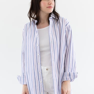 Vintage White Pink Blue Stripe Button up Shirt | Unisex Brooks Brothers Made in England Cotton Work Studio Tunic | M | 