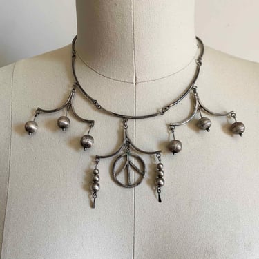Vintage Sterling Silver Peace Necklace 