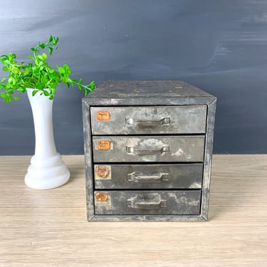 Industrial four drawer metal small parts organizer - vintage storage 