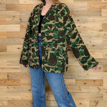 60's Vintage Duck Print Camouflage Camo Chore Coat Style Jacket 