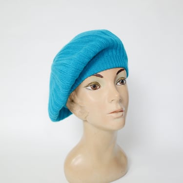 1980s Knit Turquoise Beret 