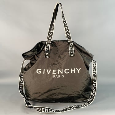 GIVENCHY Black White Logo Nylon Foldable Zip Up Tote Bag