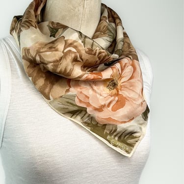 Autumn Leaves Silk Scarf from Echo in Earth Tones, 30”x30” | Hair and Neck Shawl 