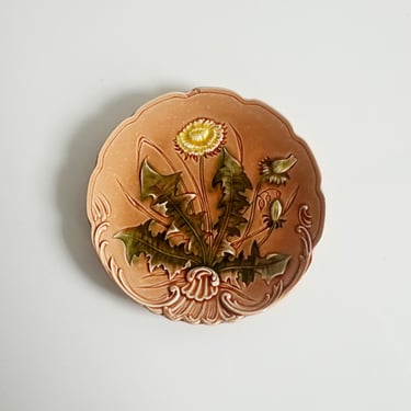 Antique Dandelion Majolica Textured Plate G.S. Zell Potteries Germany Vintage 1900s 