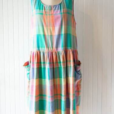 Vintage Pastel Plaid Cotton Market Dress
