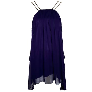 Thomas Wylde Purple Chiffon Micro Dress with Golden Chain Straps