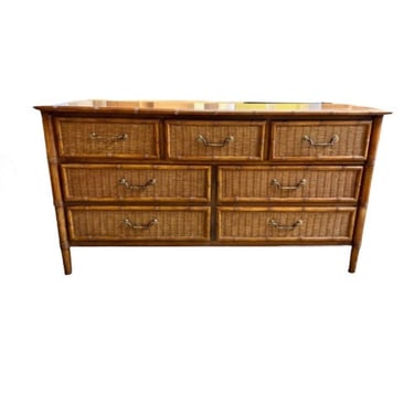 CUSTOMIZABLE Dixie Faux Bamboo & Wicker Front Dresser Available for Lacquer In The Color Of Your Choice! 