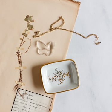 vintage french &quot;porcelaine de france&quot; white and gold trinket dish