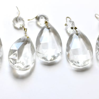 Sixty Vintage Chandelier Crystal Pendalogues - 2” Faceted Clear Glass Teardrops - Brass Pins 