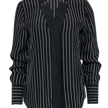 Frame - Black & White Stripe Button Front w/ Polka Dot Trim Shirt Sz S