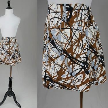 60s Splatter Print Skort - 24 waist - Skirt Shorts - Cotton - Stride-A-Way - Vintage 1960s - XS 