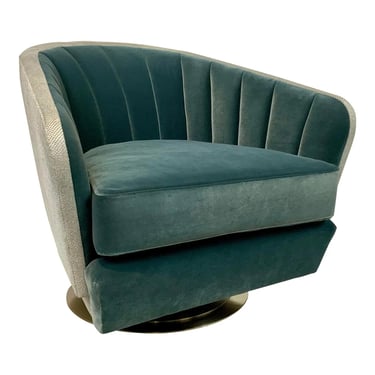 Caracole Modern Channeled Teal Velvet Concentric Swivel Chair