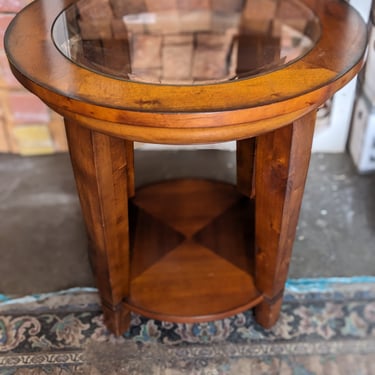 Round Wood and Glass End Table