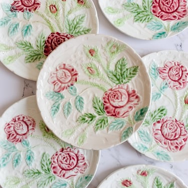 turn of the century French majolica rose plates